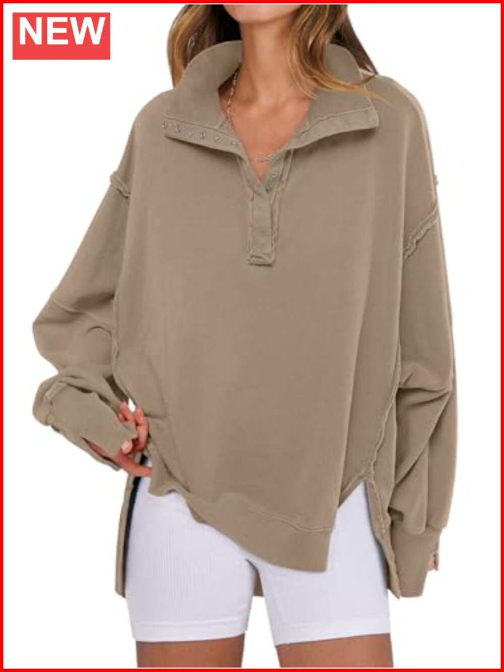 Oversized Henley Sweatshirt Long Sleeve Half Button Fall Casual Pullover